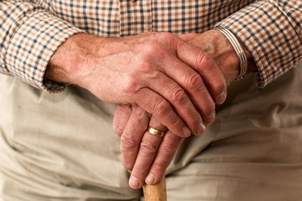 Elderly hands with a ring